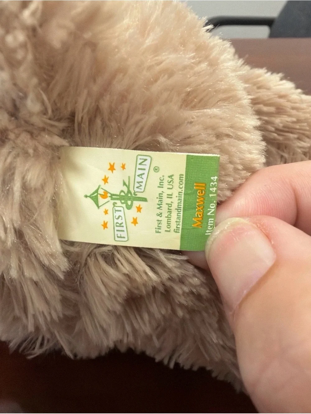 First & Main Plush Beige Teddy Bear with Green Plaid Bow - Soft Kids Toy